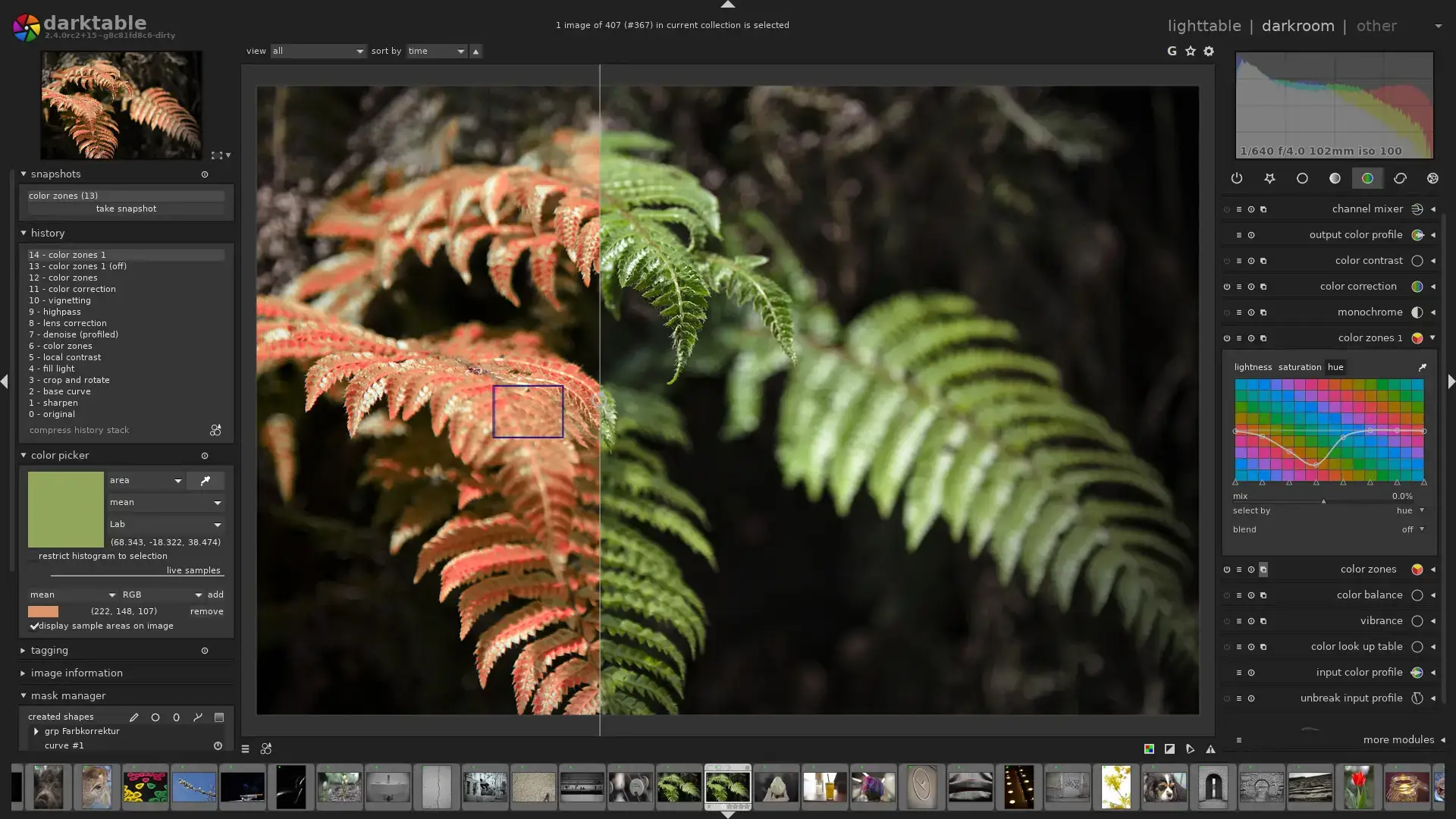darktable RAW photo editor screenshot on Ubuntu