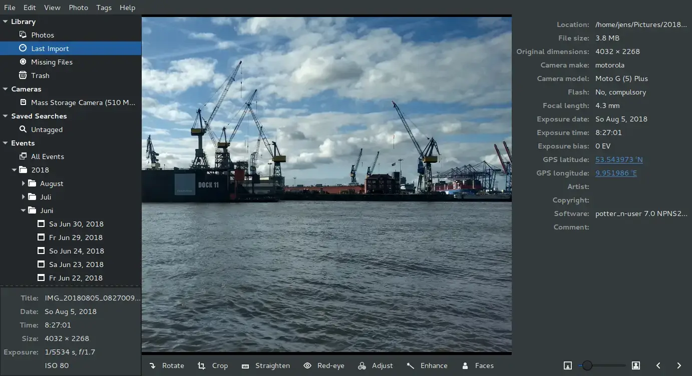 Shotwell photo manager screenshot on Ubuntu