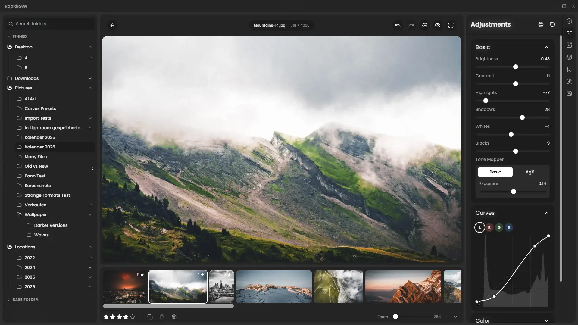Rapidraw screenshot - 5 Best Free Photo Editors for Ubuntu 24.04 in 2025