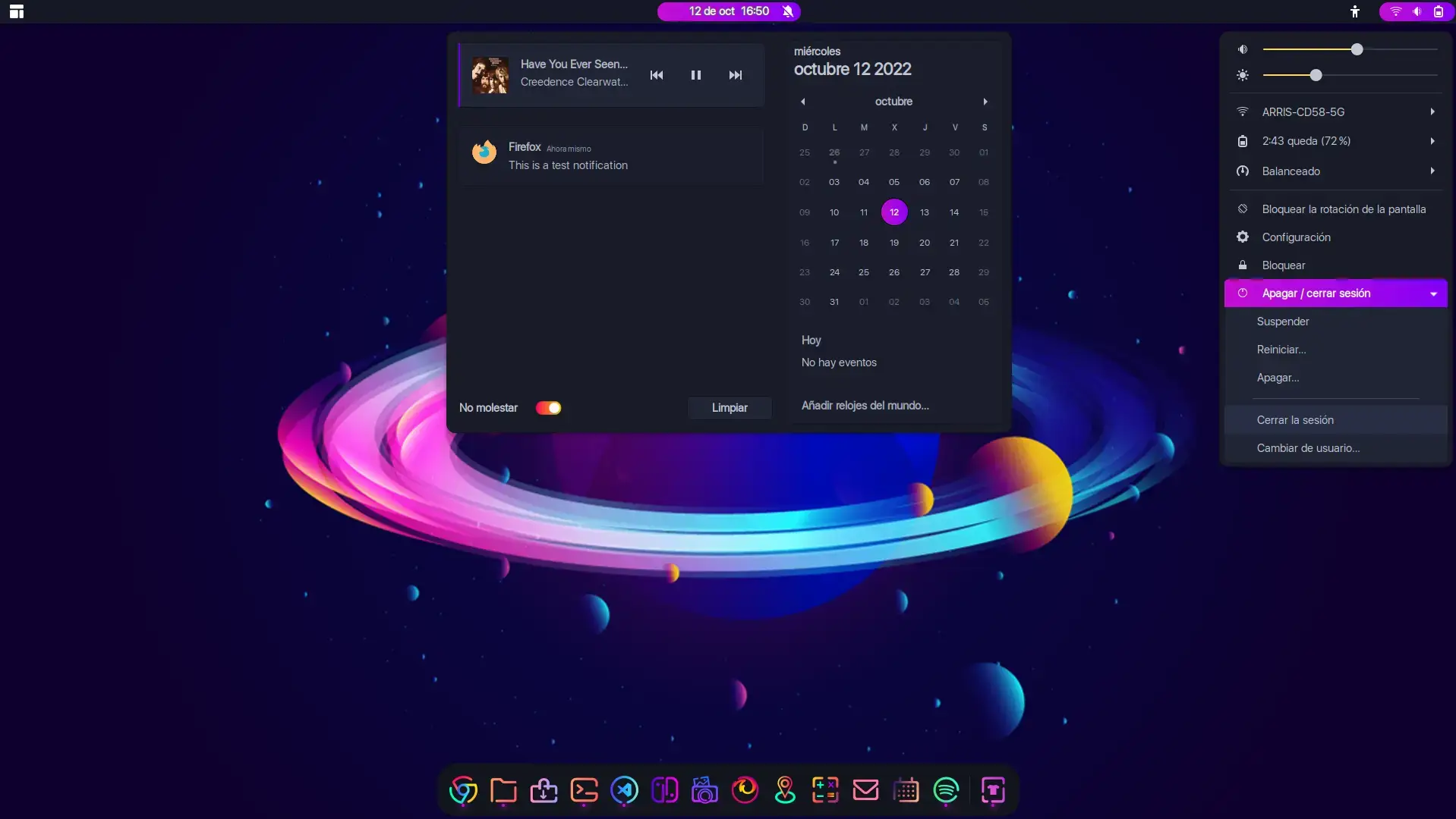 Calendar menu