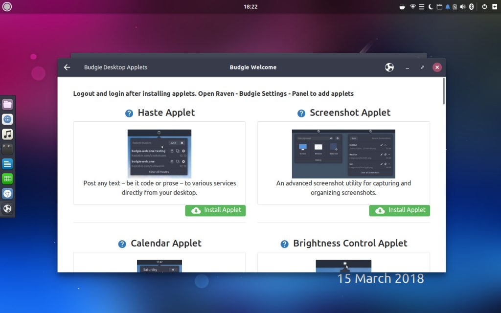 Ubuntu budgie 1804 install applets