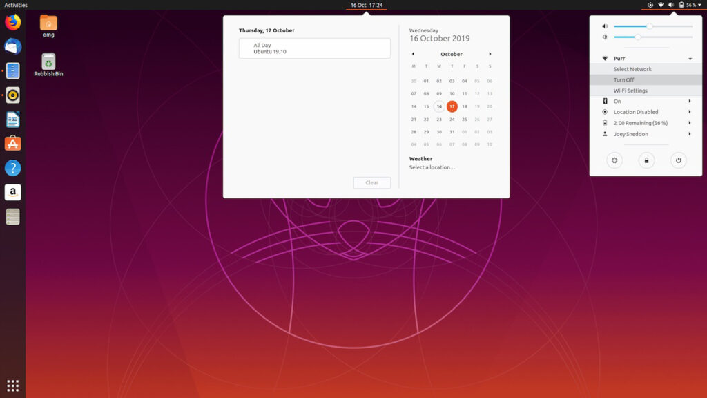 Ubuntu 19 10 calendar