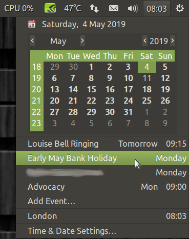 Ubuntu mate 19 10 calendar