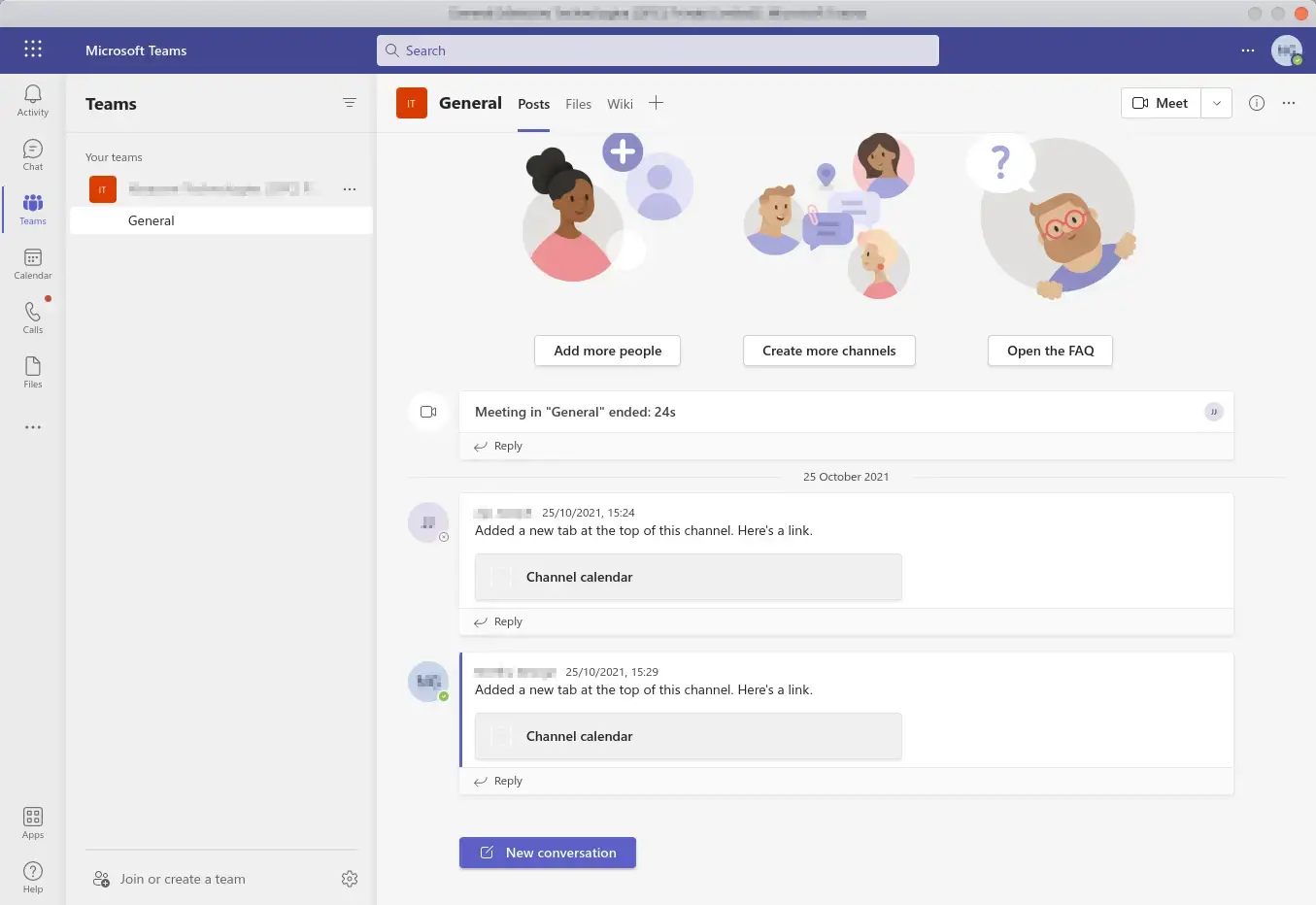 Teams for Linux general chat and channel view on Ubuntu
