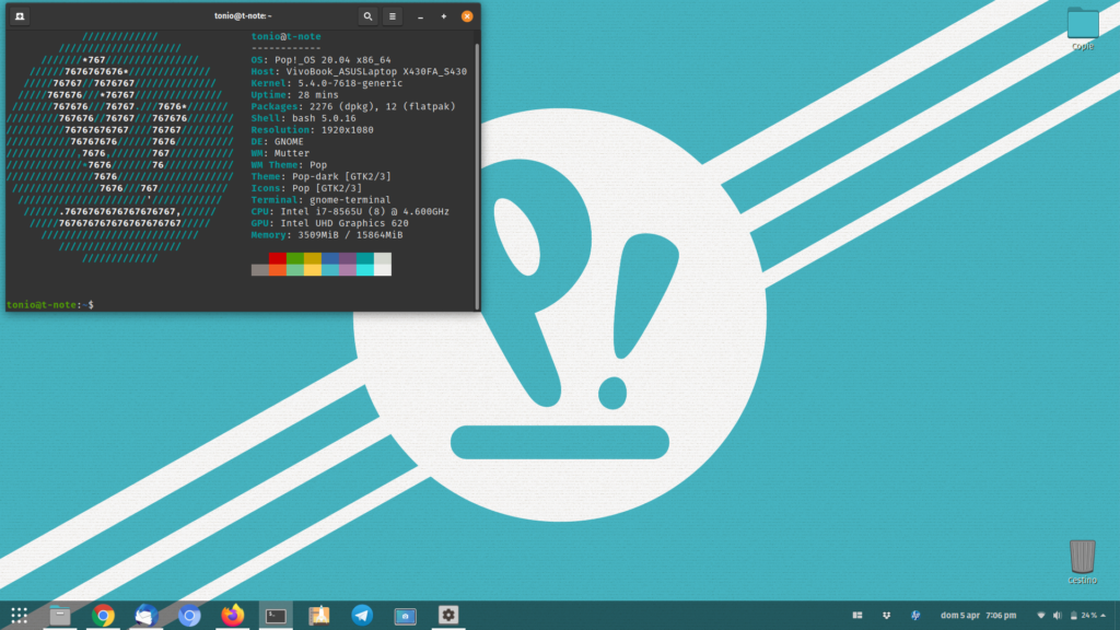 Pop!_OS 20.04 Desktop Layout