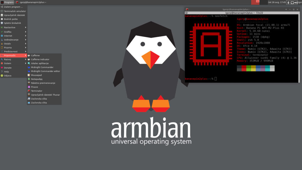 Armbian 2108 released with xfce cinnamon and budgie desktops debian
