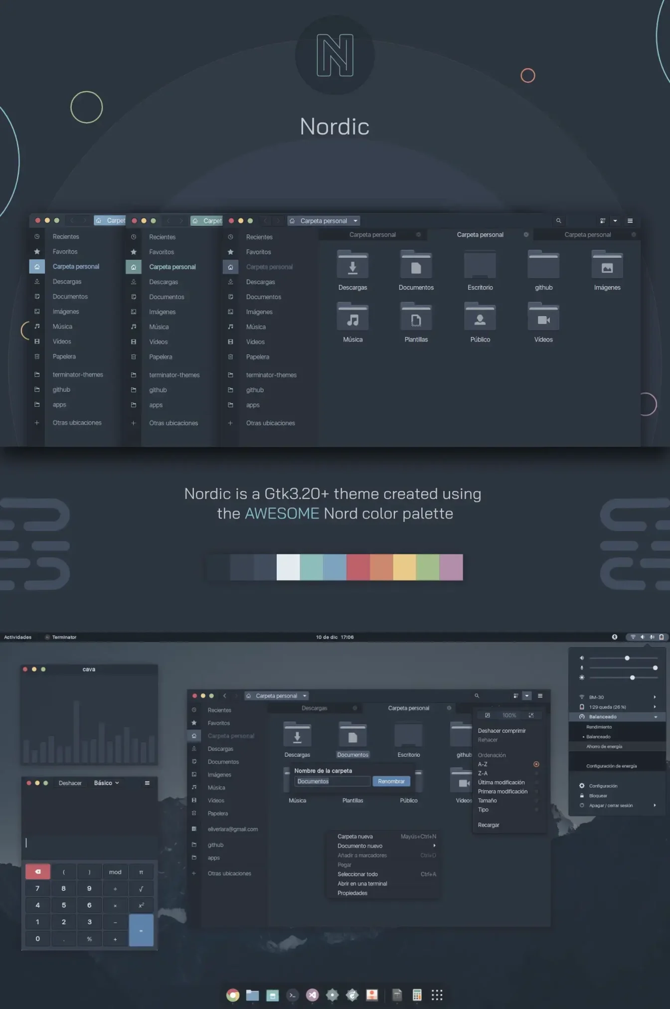 Nordic theme screenshot - Best Themes on Ubuntu 24.04