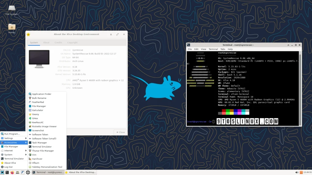 Arch linux based systemrescue 906 toolkit adds xfce 418 and new.webp