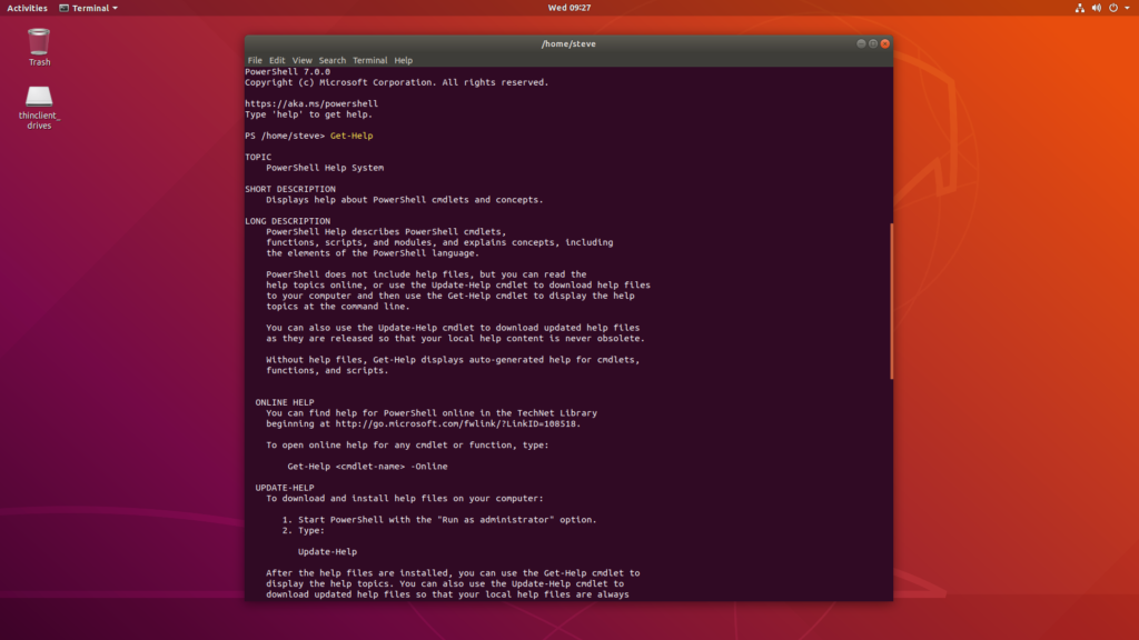 Powershell ubuntu screenshot