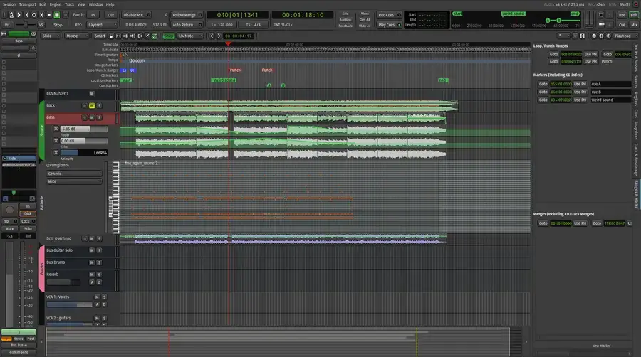 Ardour music production app screenshot on Ubuntu
