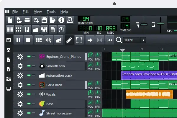 LMMS music production app screenshot on Ubuntu