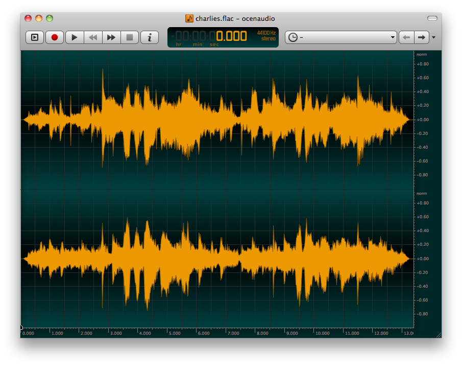 Ocenaudio audio editor screenshot on Ubuntu