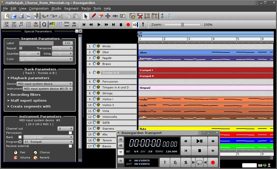 Rosegarden music notation app screenshot on Ubuntu