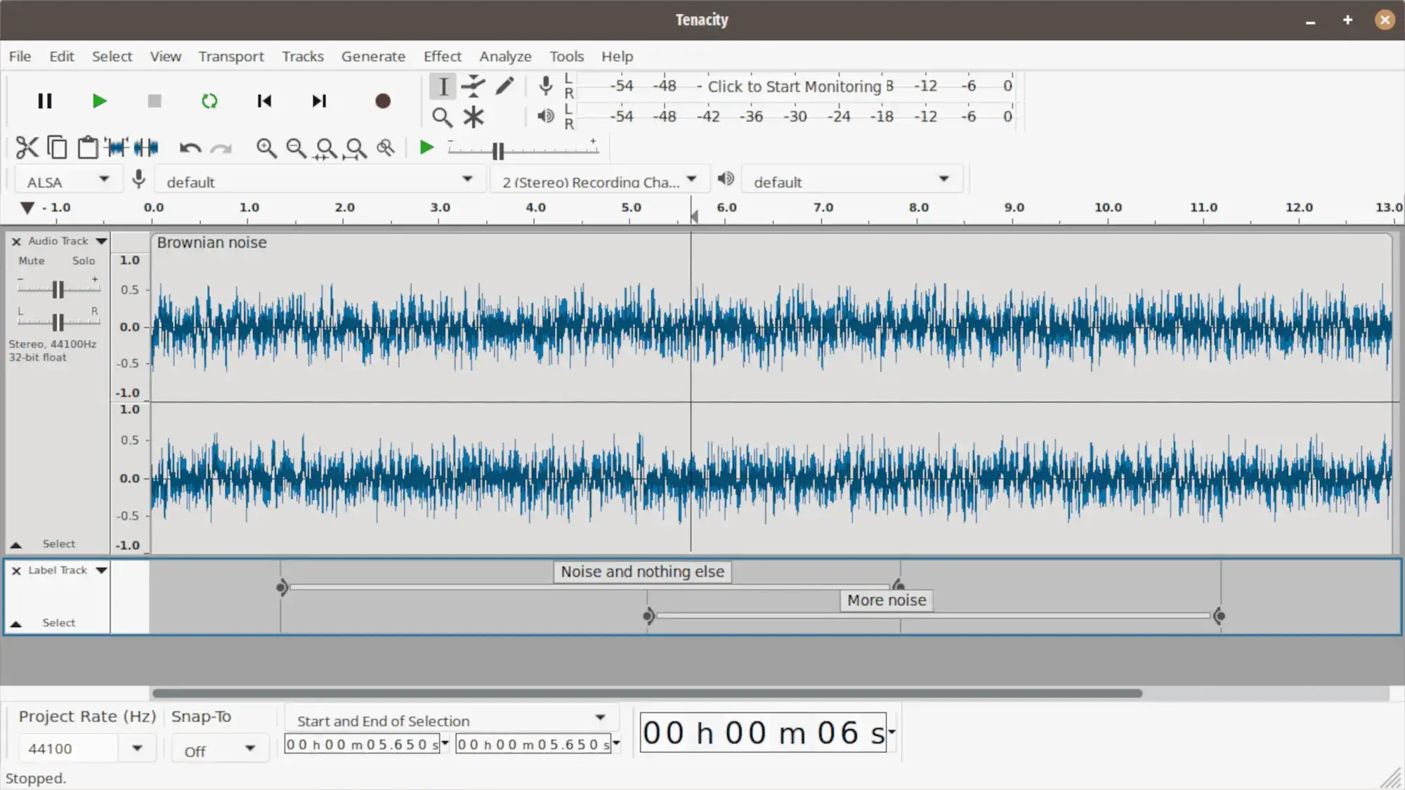 Tenacity audio editor screenshot on Ubuntu