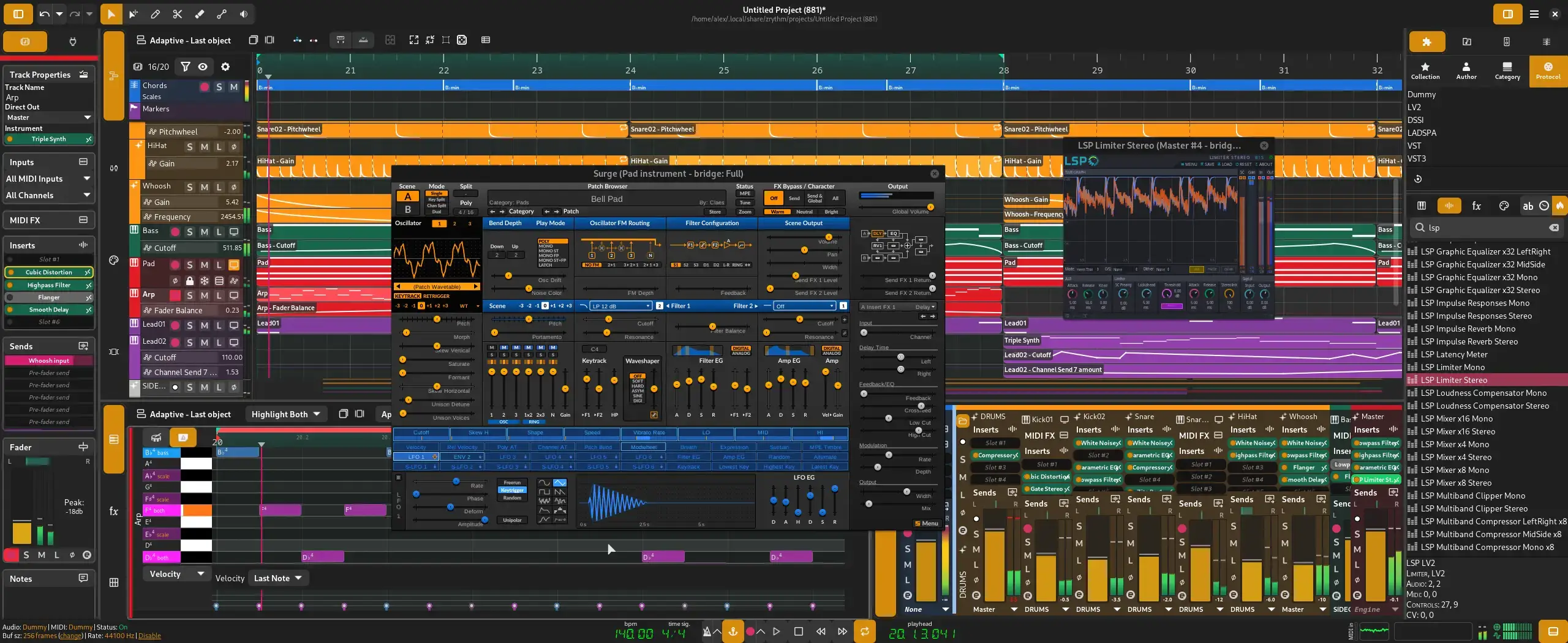 Zrythm music production app screenshot on Ubuntu