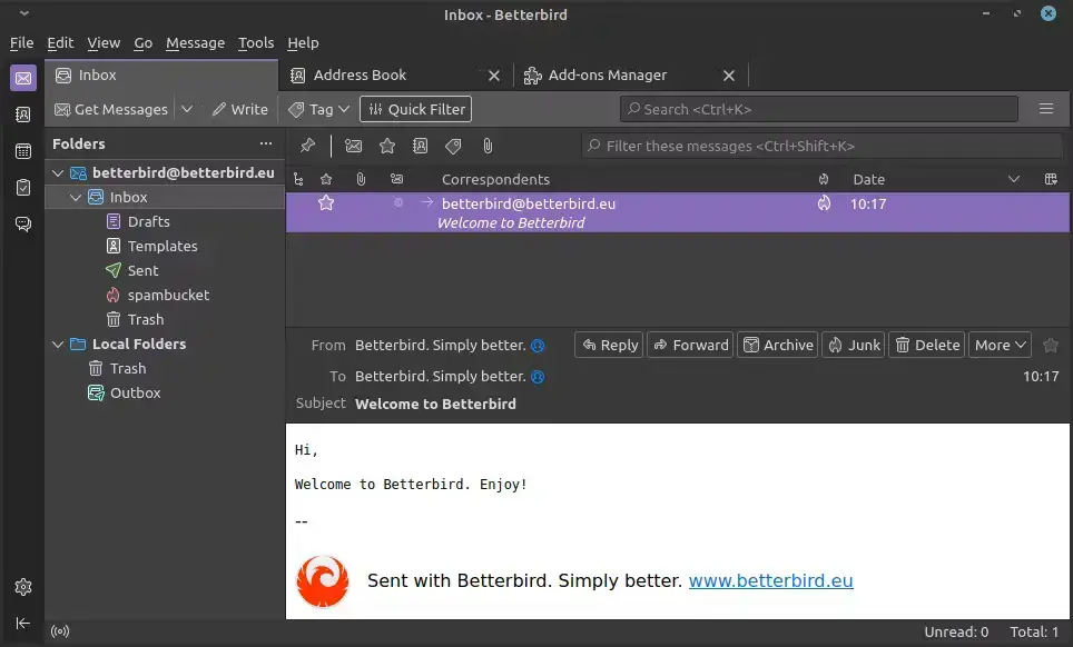 Betterbird email client screenshot on Ubuntu