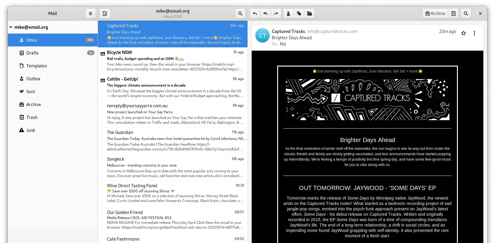 Geary email client screenshot on Ubuntu