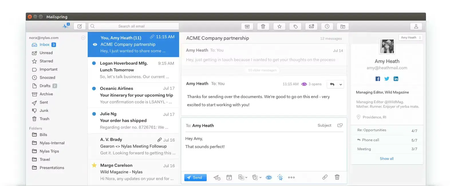Mailspring email client screenshot on Ubuntu
