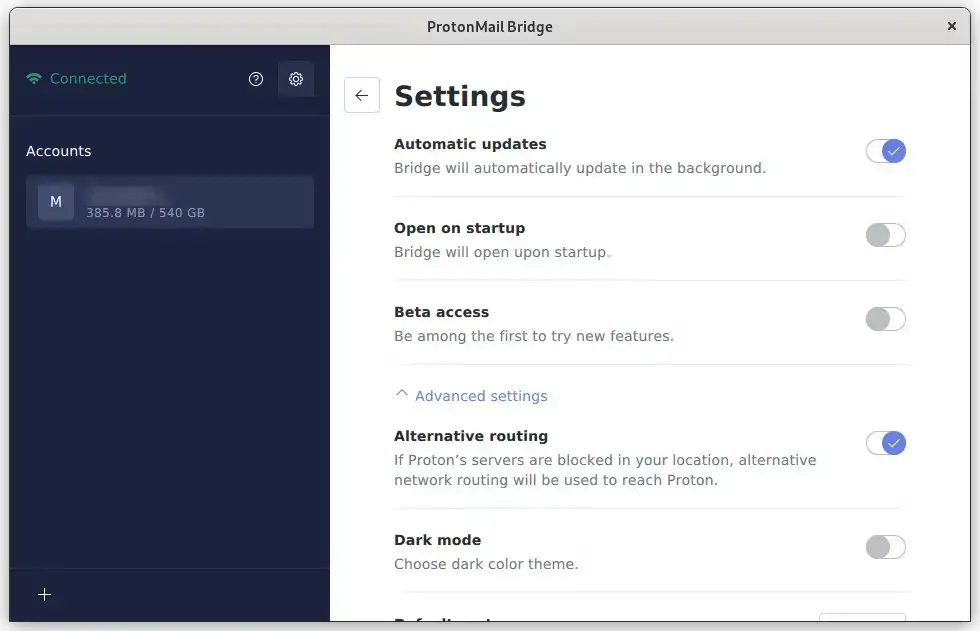 Proton Mail Bridge screenshot on Ubuntu