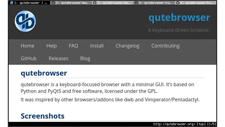 Qutebrowser ubuntu linux keyboard browser screenshot - Best Web Browsers for Ubuntu 24.04 in 2026
