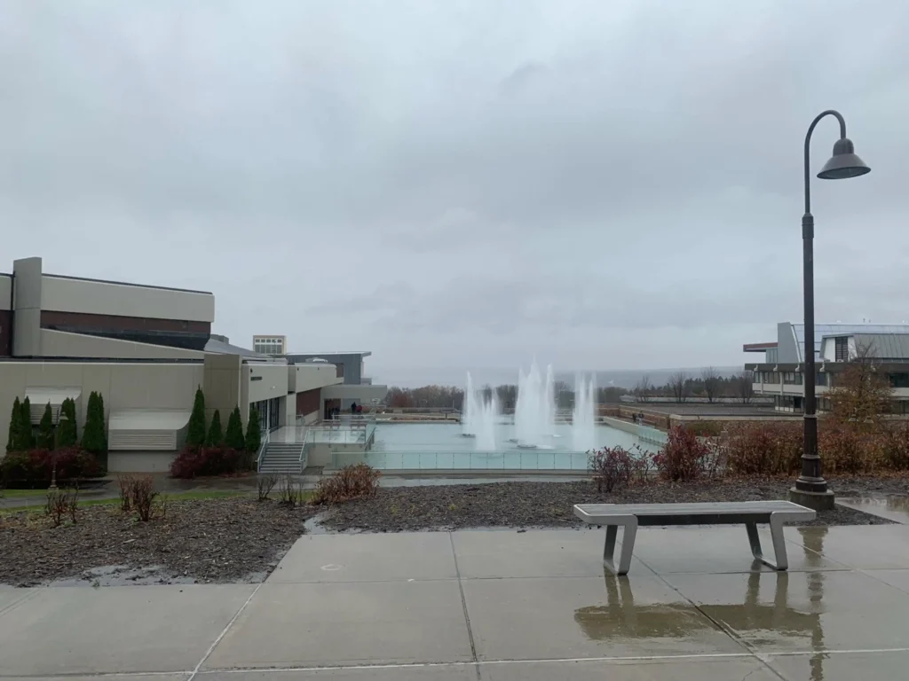 Foggy fountain by joshua peisach