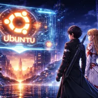 Aincrad meets ubuntu in glowing interface - Anime Ubuntu Wallpapers in HD and 4K