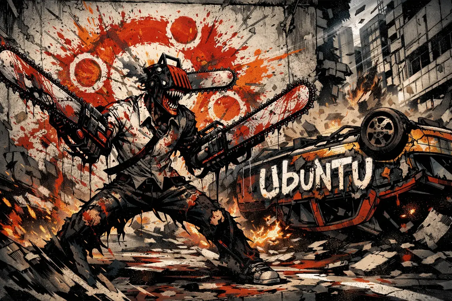 Chainsaw man in a city of chaos - Anime Ubuntu Wallpapers in HD and 4K