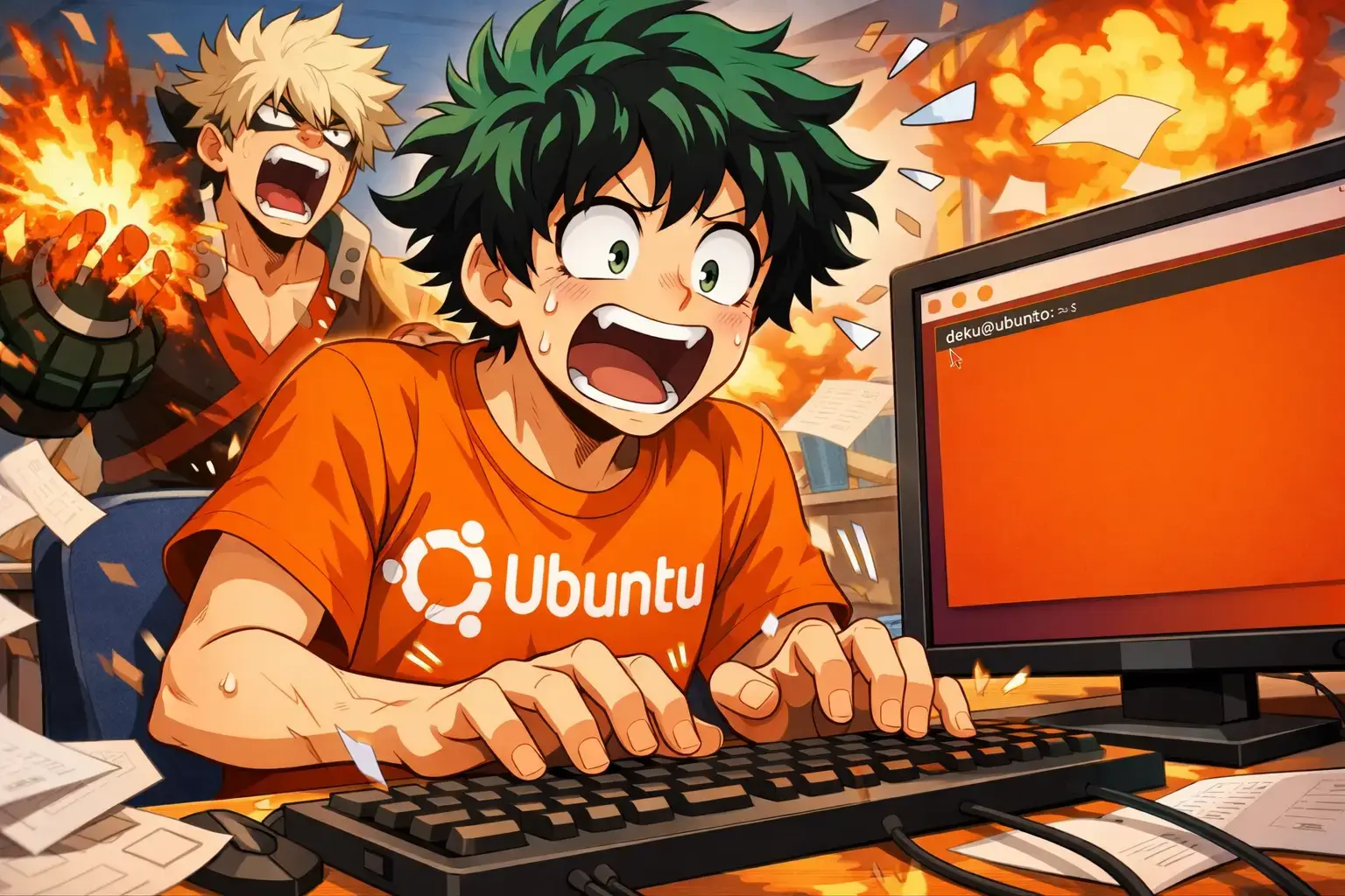 Deku struggles with ubuntu, bakugo rages - Anime Ubuntu Wallpapers in HD and 4K