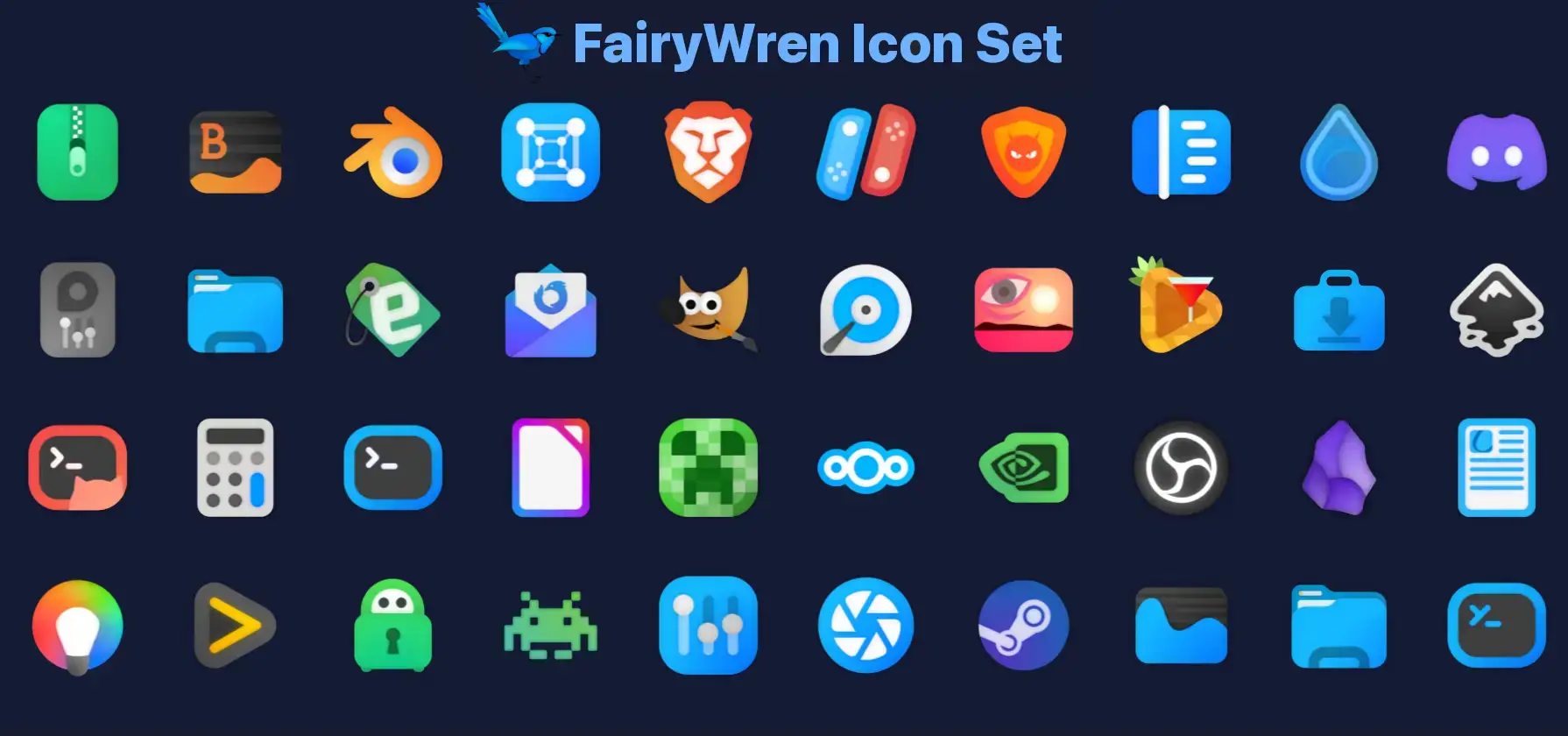 Fairywren icon screenshot - 20 Best Icon Themes for Ubuntu in 2026