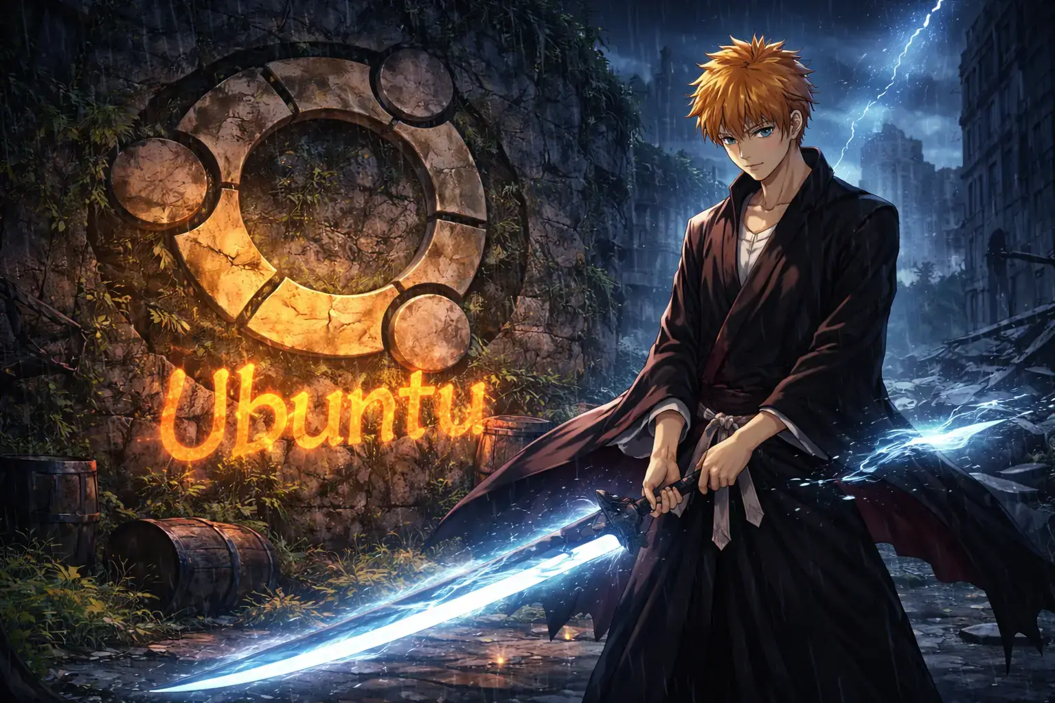 Ichigo in the stormy city night - Anime Ubuntu Wallpapers in HD and 4K
