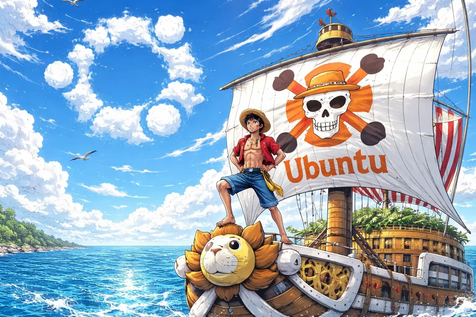 Luffy on the thousand sunny ship - Anime Ubuntu Wallpapers in HD and 4K