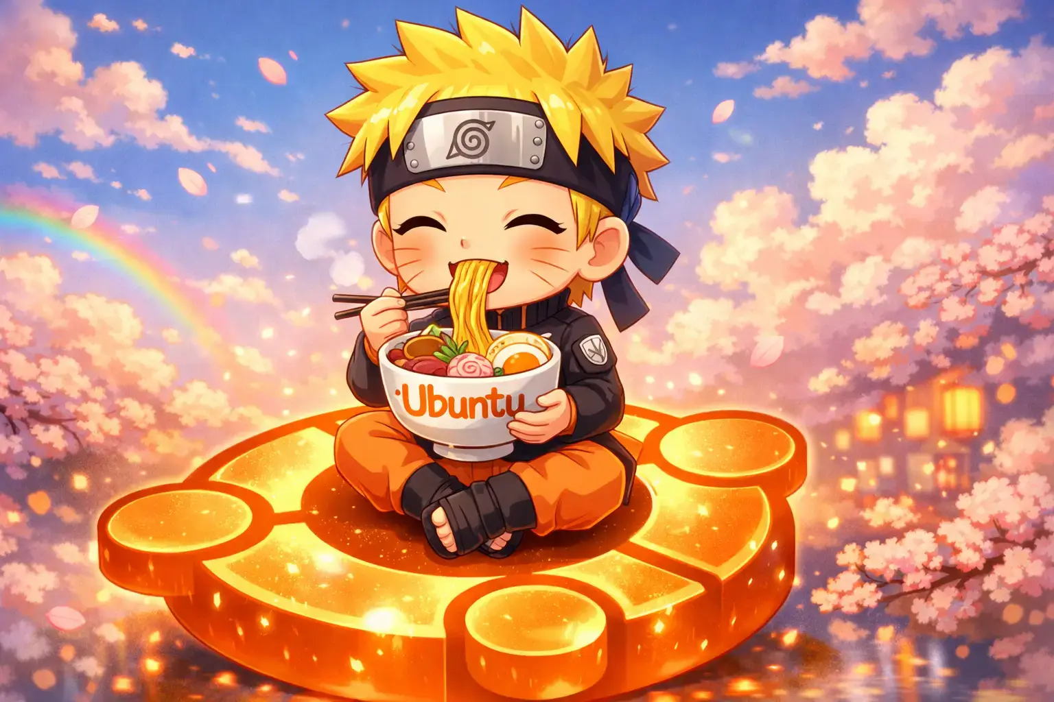 Naruto enjoying ramen on ubuntu logo - Anime Ubuntu Wallpapers in HD and 4K