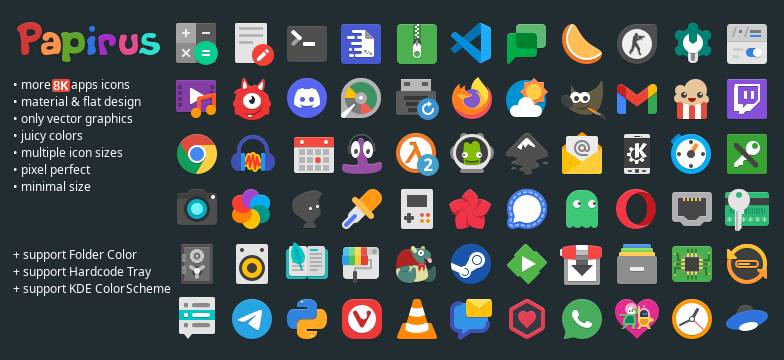 Papirus screenshot - 20 Best Icon Themes for Ubuntu in 2026