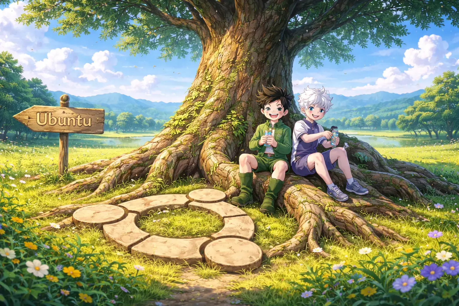 Resting under the ancient tree - Anime Ubuntu Wallpapers in HD and 4K