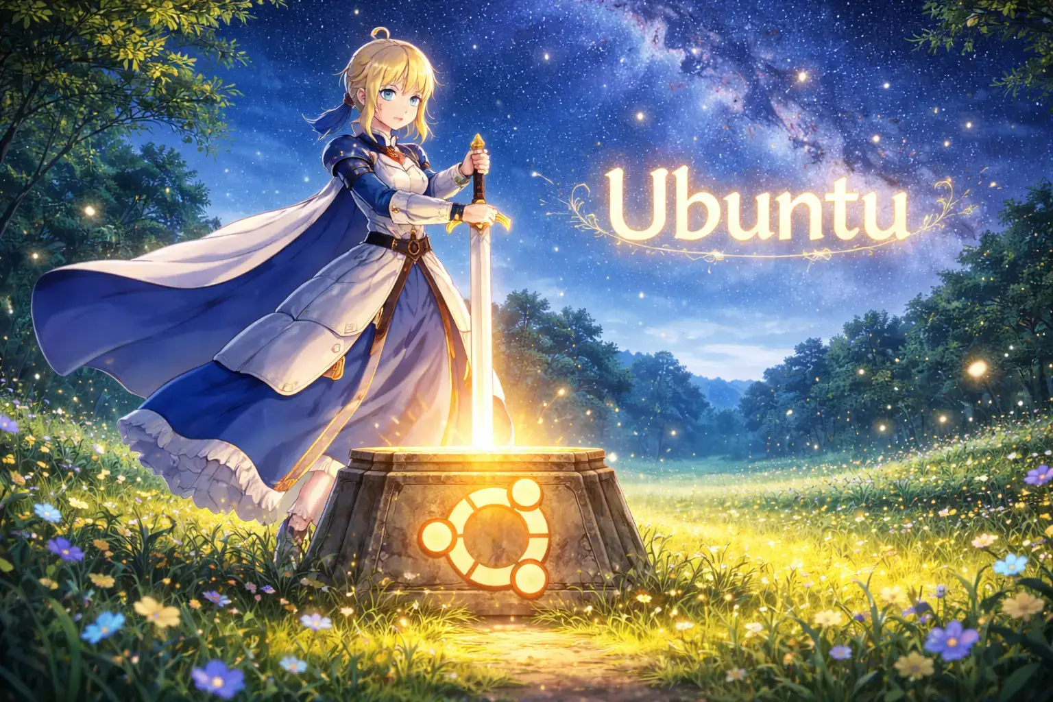 Saber in the glowing ubuntu meadow - Anime Ubuntu Wallpapers in HD and 4K