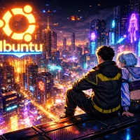 Skyscraper views in a neon city - Anime Ubuntu Wallpapers in HD and 4K