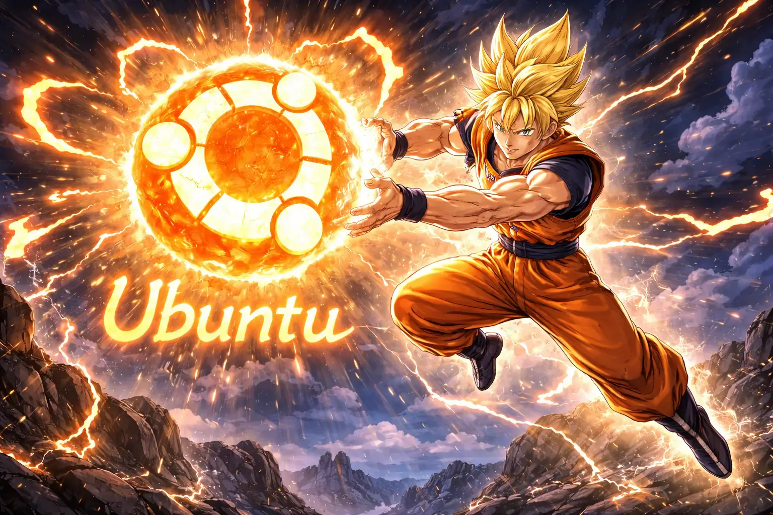 Super saiyan goku charges ubuntu energy - Anime Ubuntu Wallpapers in HD and 4K