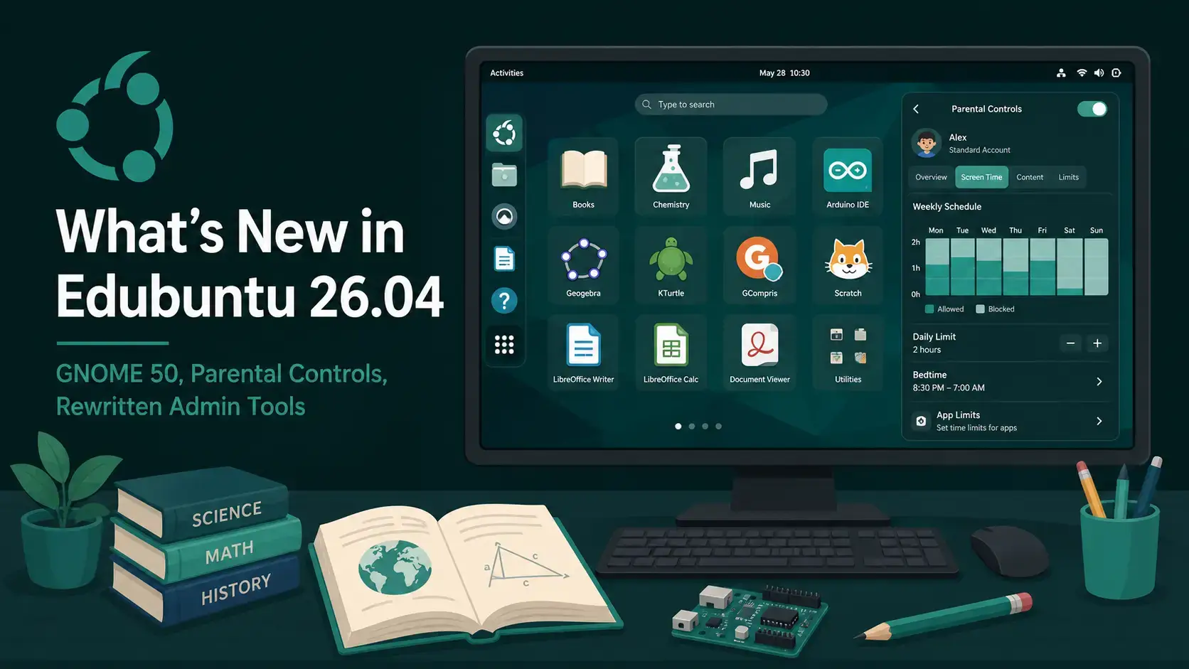 New features in edubuntu 26 04 lts - What's New in Edubuntu 26.04 - GNOME 50, Rewritten Admin Tools, New Apps