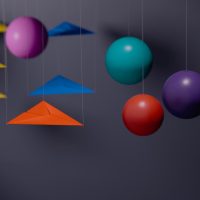 Edubuntu 26.04 omar lopez rincon colorful geometric shapes and spheres arranged on a dark surface