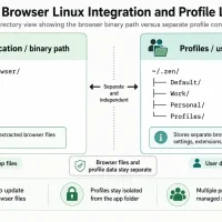 Zen browser linux integration profile layout infographic