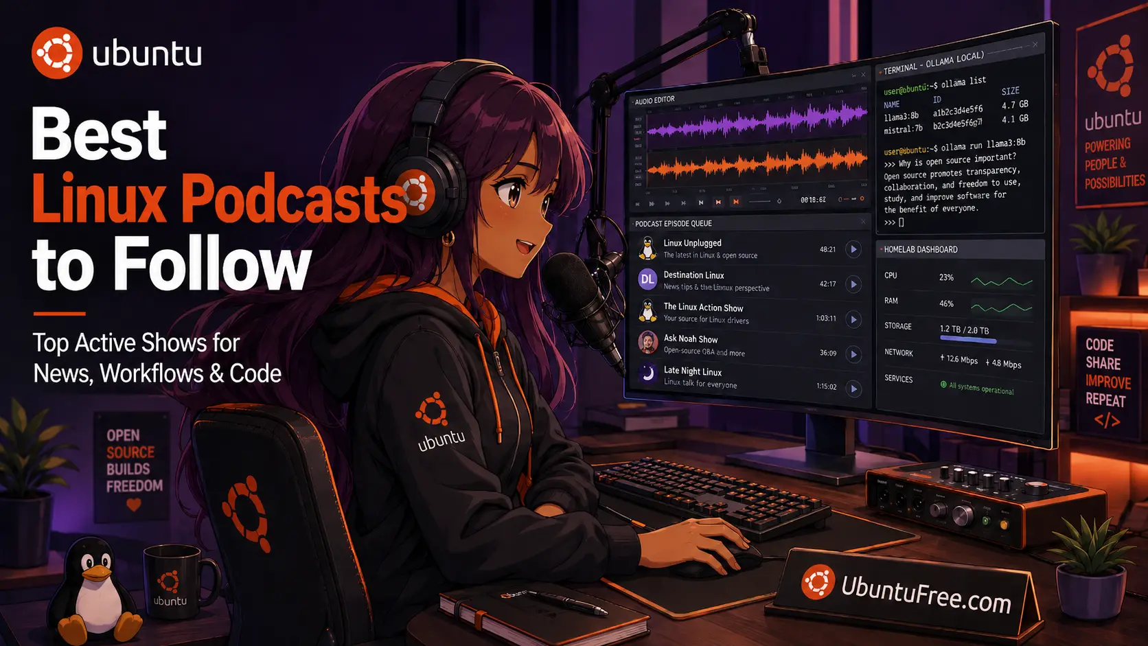 Top linux podcasts cover - Best Linux Podcasts to Follow - News, Ubuntu, AI & Systems