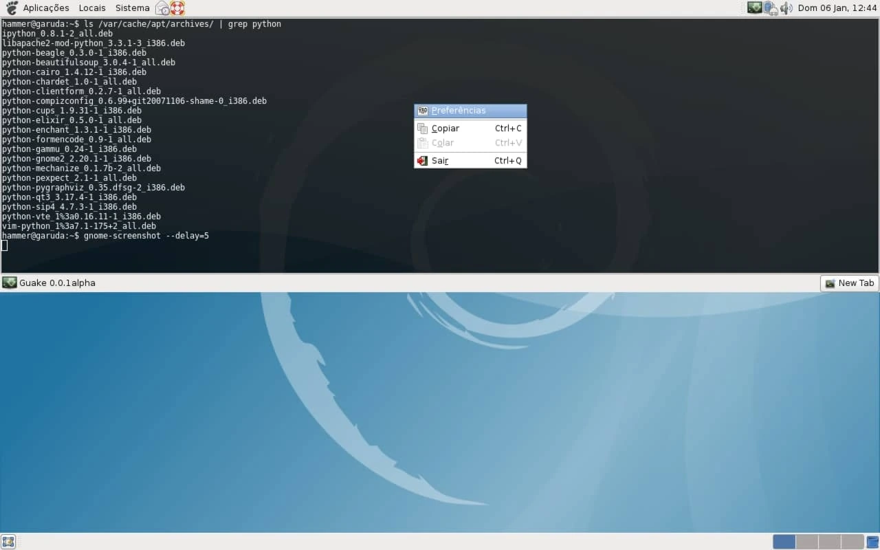 Guake drop-down top-down terminal layout