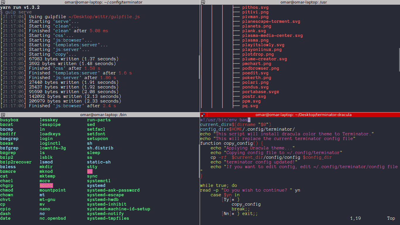 Terminator tiling terminal emulator split screen