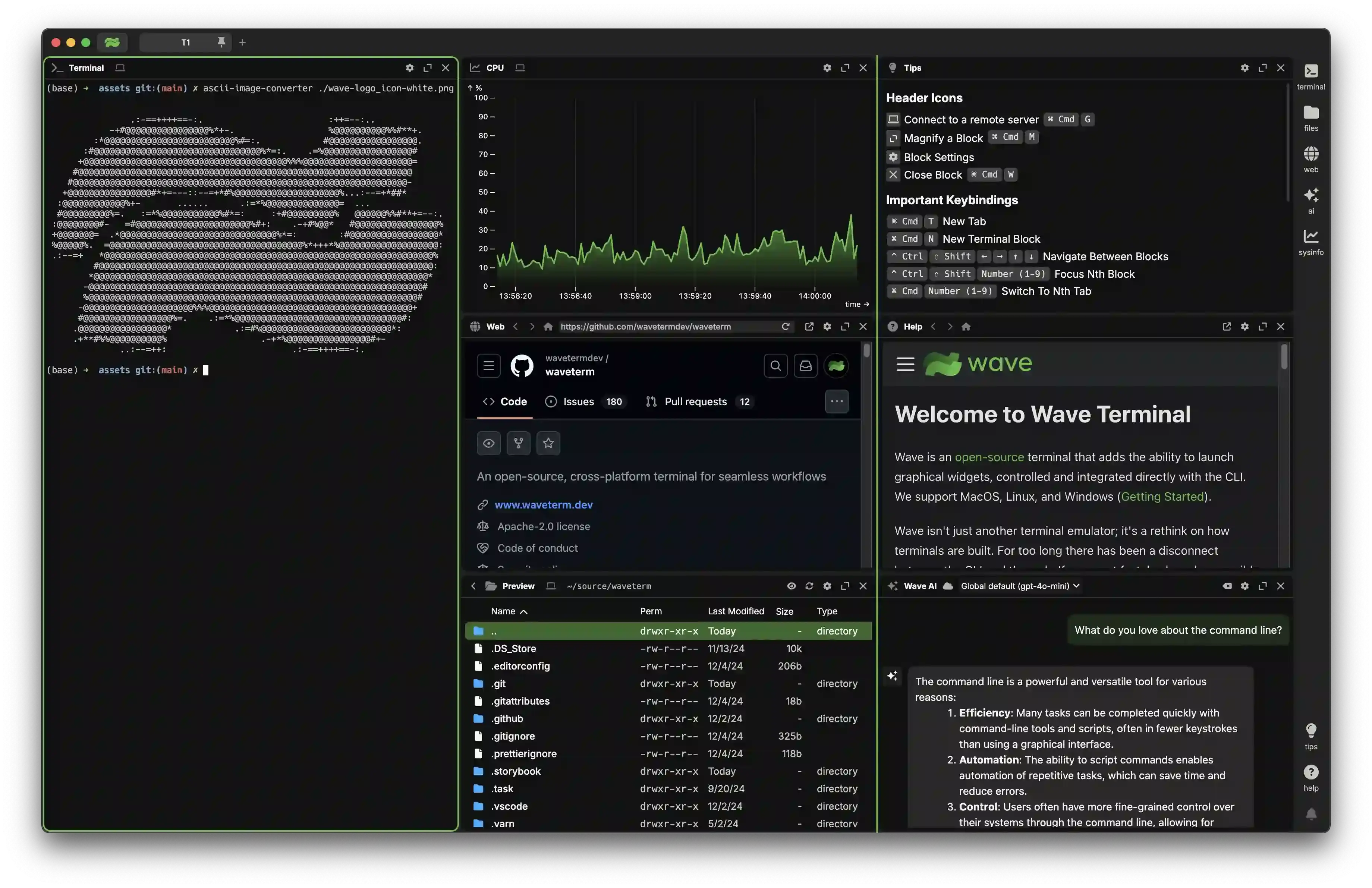 Wave Terminal AI workspace and web widgets