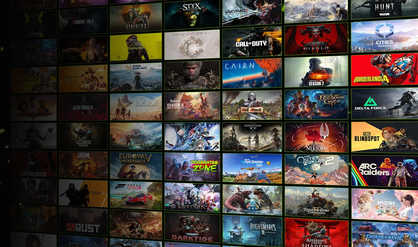 A wall of game cover art available to stream on GeForce NOW