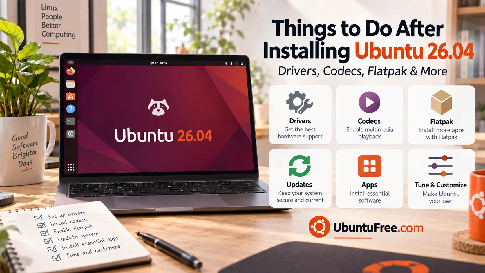 Cover to do ubuntu 26 04 - Things to Do After Installing Ubuntu 26.04 - Drivers, Codecs, Flatpak & More