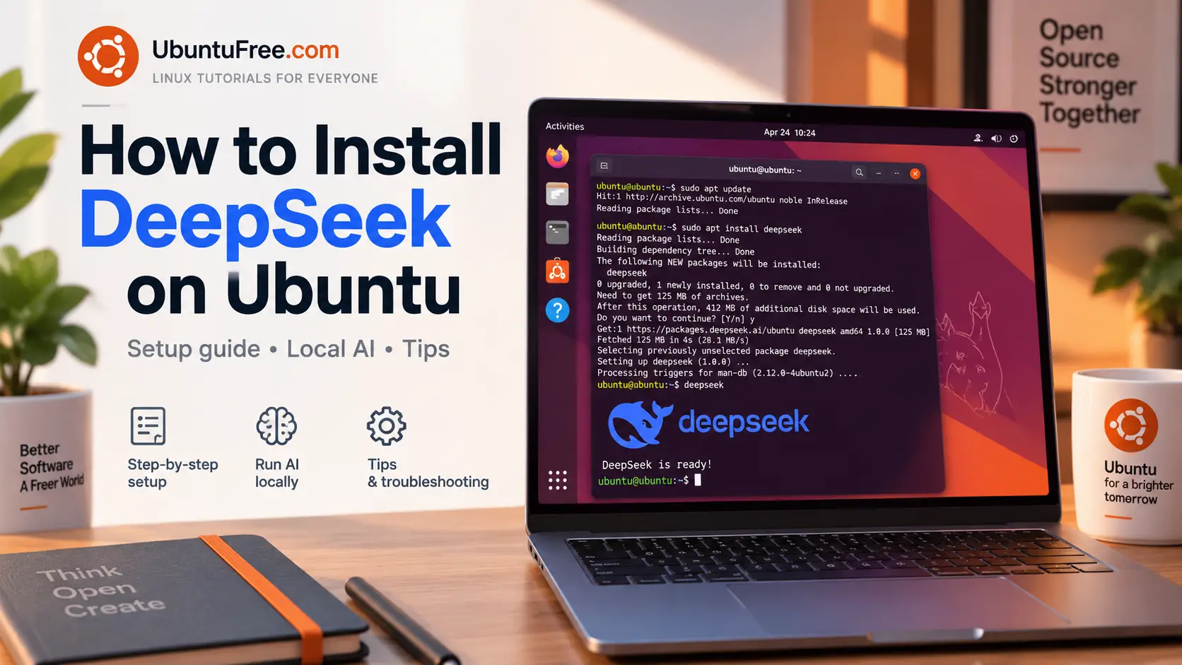 Cover image deepseek linux - How to Install DeepSeek on Ubuntu 26.04 and 24.04 - Model Sizes, Commands and Examples