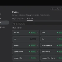 The Plugins page in the DeepSeek Harness web interface, listing installed plugins with enabled and disabled to