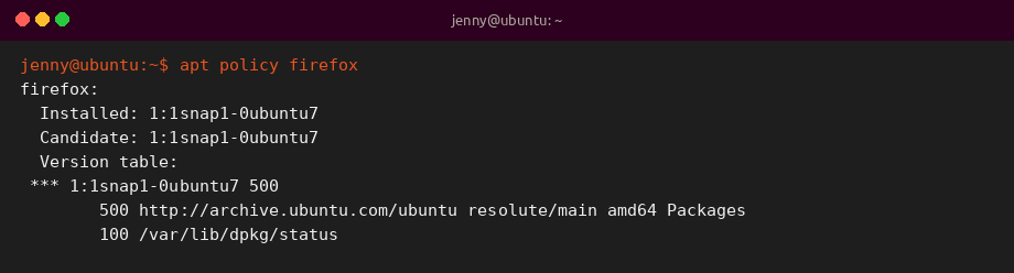 apt policy firefox sample output on Ubuntu 26.04