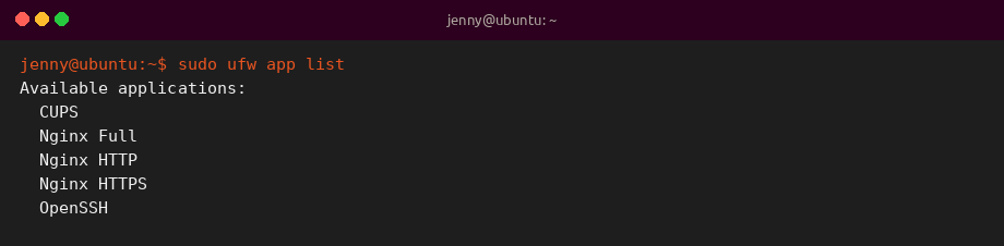 sudo ufw app list sample output on Ubuntu 26.04